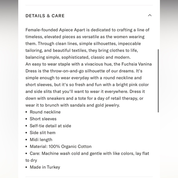 Apiece Apart Vanina Cinched Waist Dress in Fuschia - Picture 7 of 8